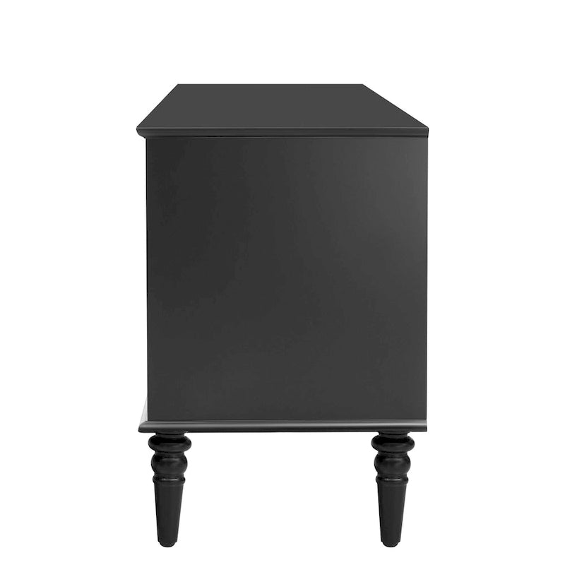 Meuble TV rétro 68,9 pour téléviseurs jusqu'à 75 pouces, console multimédia avec portes en verre cannelé de style arqué et 2 tiroirs