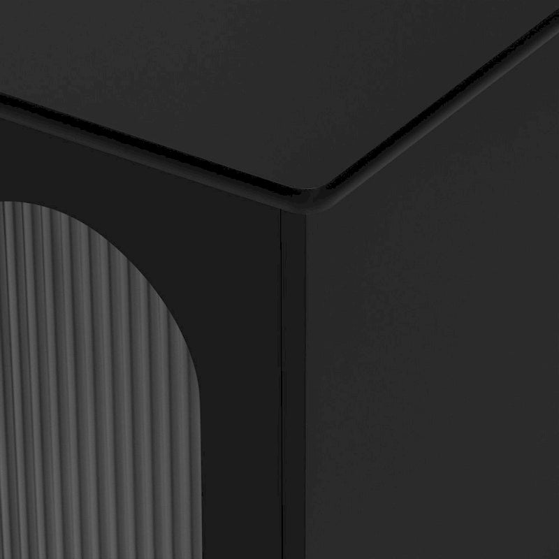 Meuble TV rétro 68,9 pour téléviseurs jusqu'à 75 pouces, console multimédia avec portes en verre cannelé de style arqué et 2 tiroirs