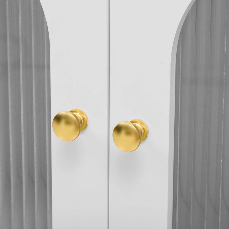 Meuble TV rétro 68,9 pour téléviseurs jusqu'à 75 pouces, console multimédia avec portes en verre cannelé de style arqué et 2 tiroirs