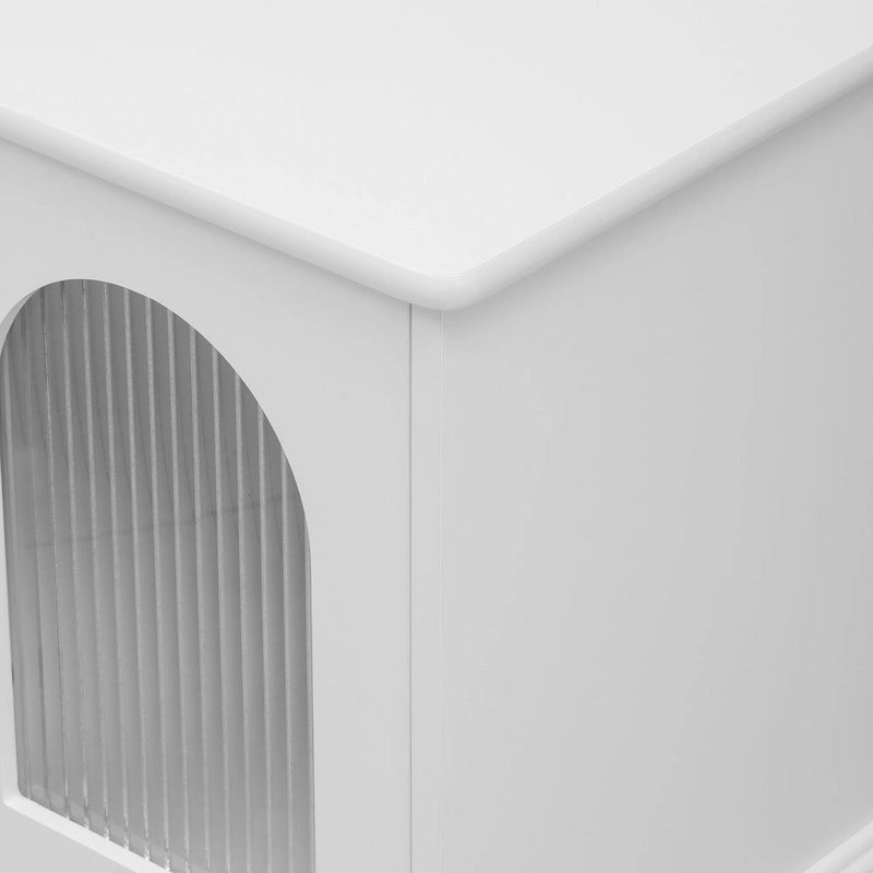 Meuble TV rétro 68,9 pour téléviseurs jusqu'à 75 pouces, console multimédia avec portes en verre cannelé de style arqué et 2 tiroirs