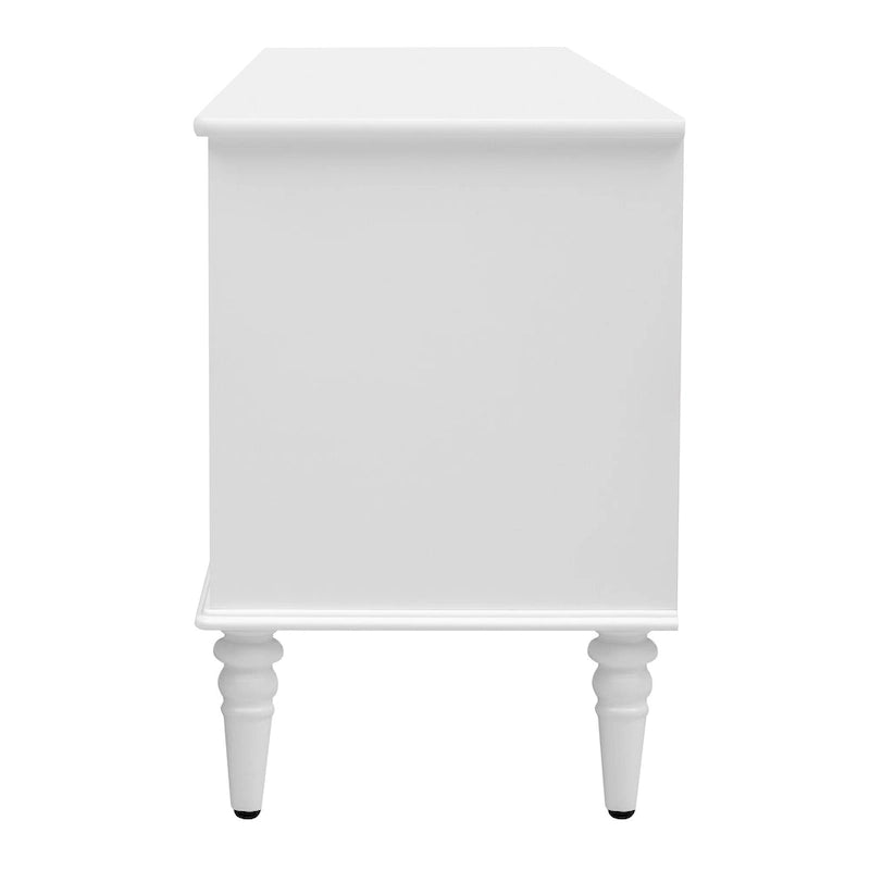 Meuble TV rétro 68,9 pour téléviseurs jusqu'à 75 pouces, console multimédia avec portes en verre cannelé de style arqué et 2 tiroirs