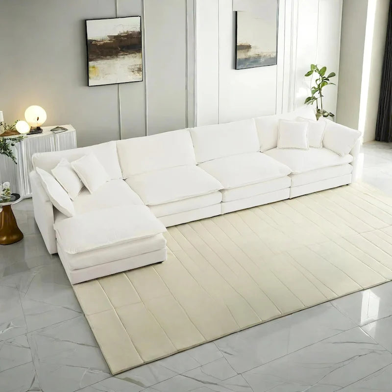 Canapé d'angle modulaire 5 pièces en chenille avec pouf