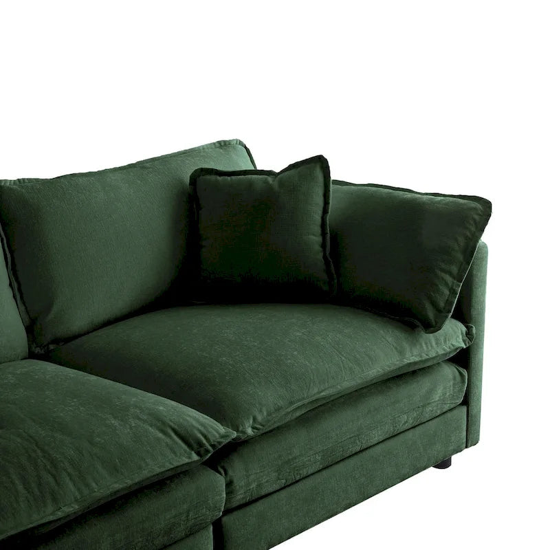 Canapé d'angle modulaire 5 pièces en chenille avec pouf