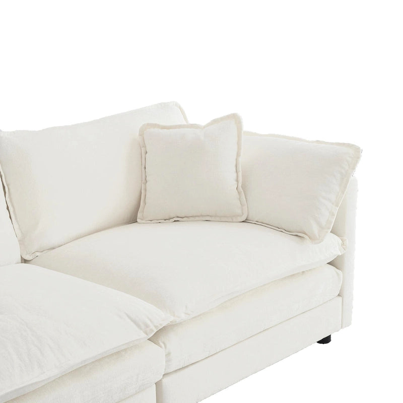 Canapé d'angle modulaire 5 pièces en chenille avec pouf