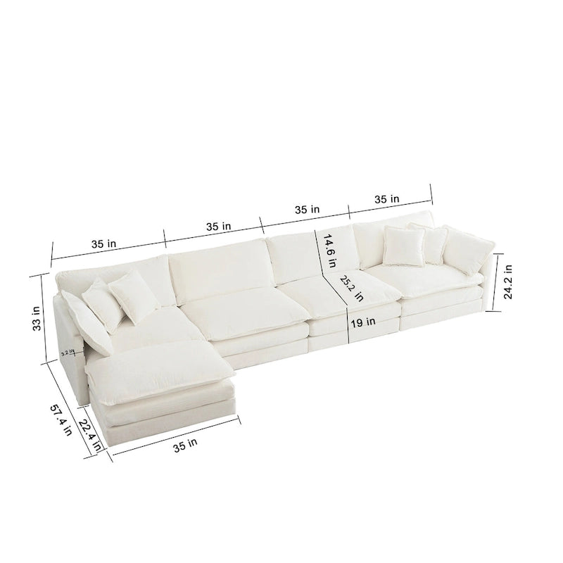 Canapé d'angle modulaire 5 pièces en chenille avec pouf