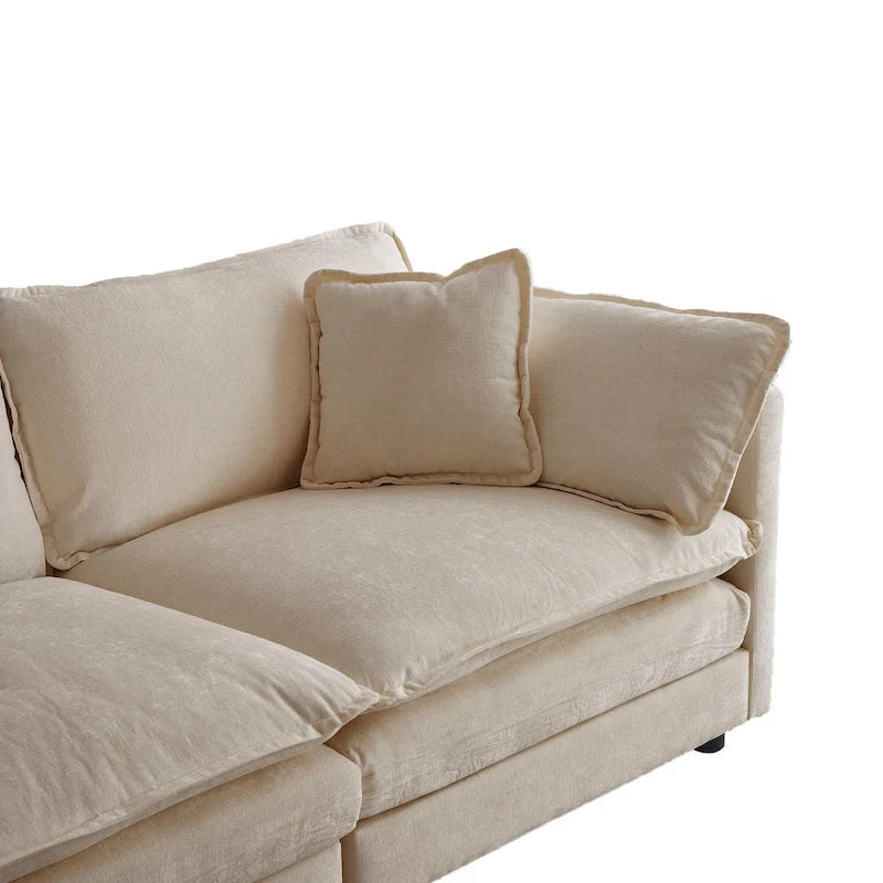 Canapé d'angle modulaire 5 pièces en chenille avec pouf