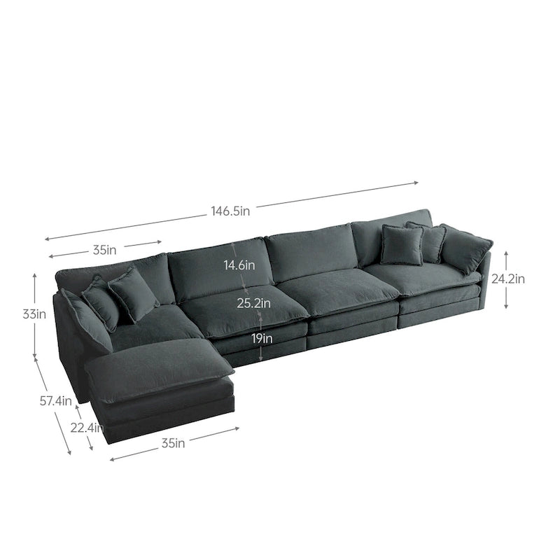 Canapé d'angle modulaire 5 pièces en chenille avec pouf