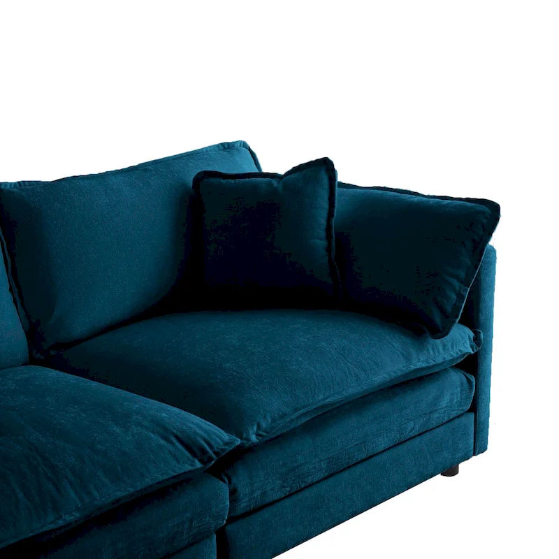 Canapé d'angle modulaire 5 pièces en chenille avec pouf