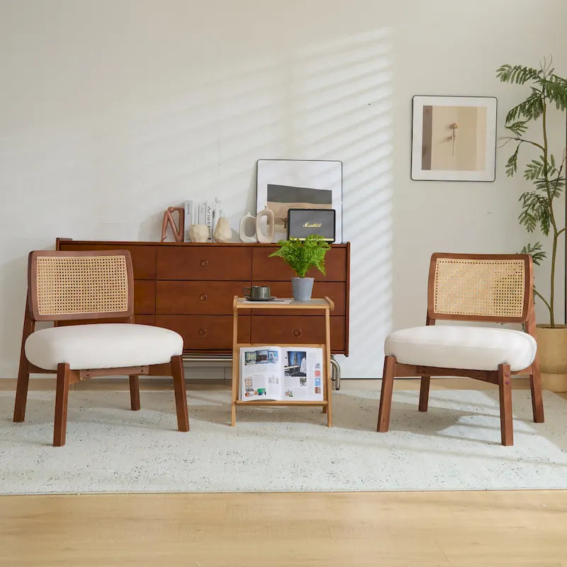 Christopher Knight Home - Alma (Lot de 2) Fauteuil lounge beige moderne avec dossier tissé et structure en bois robuste