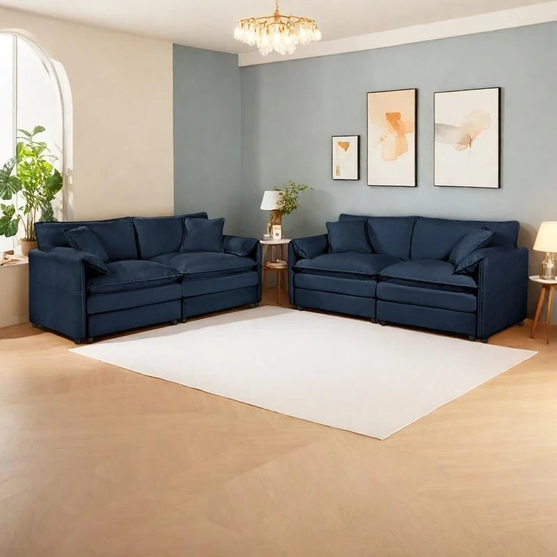 Ensemble canapé deux places 2 pièces 75.59 Chenille Cloud avec assise profonde et 4 coussins