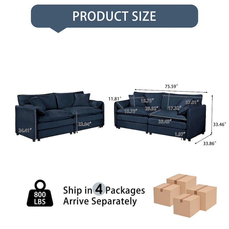 Ensemble canapé deux places 2 pièces 75.59 Chenille Cloud avec assise profonde et 4 coussins