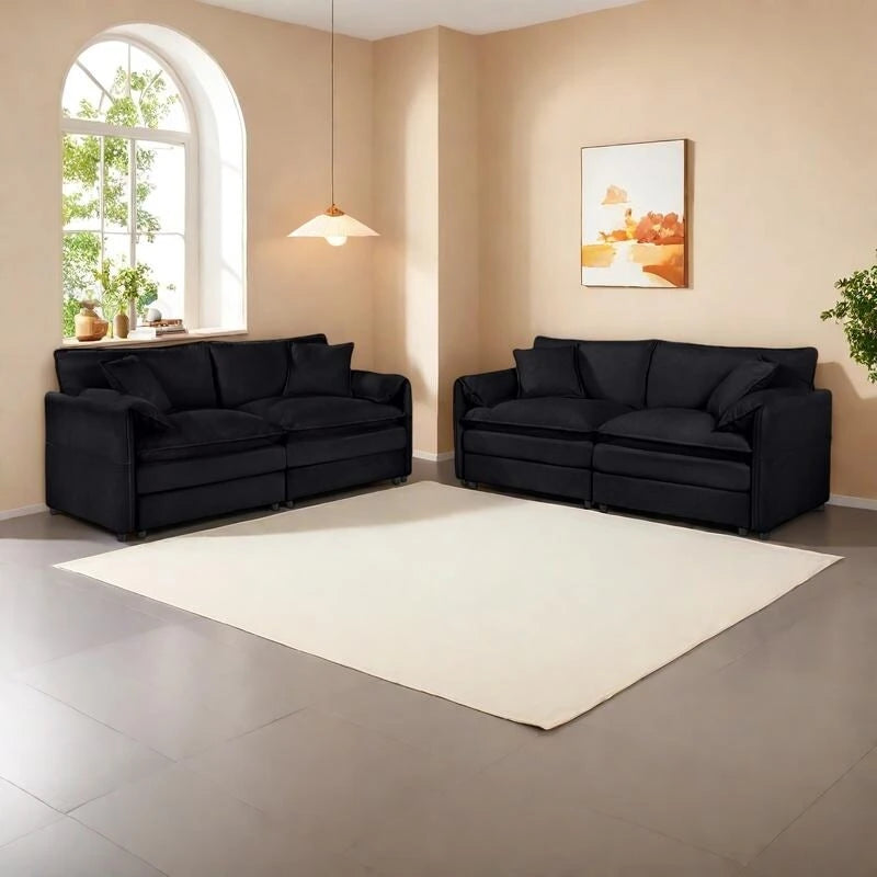 Ensemble canapé deux places 2 pièces 75.59 Chenille Cloud avec assise profonde et 4 coussins