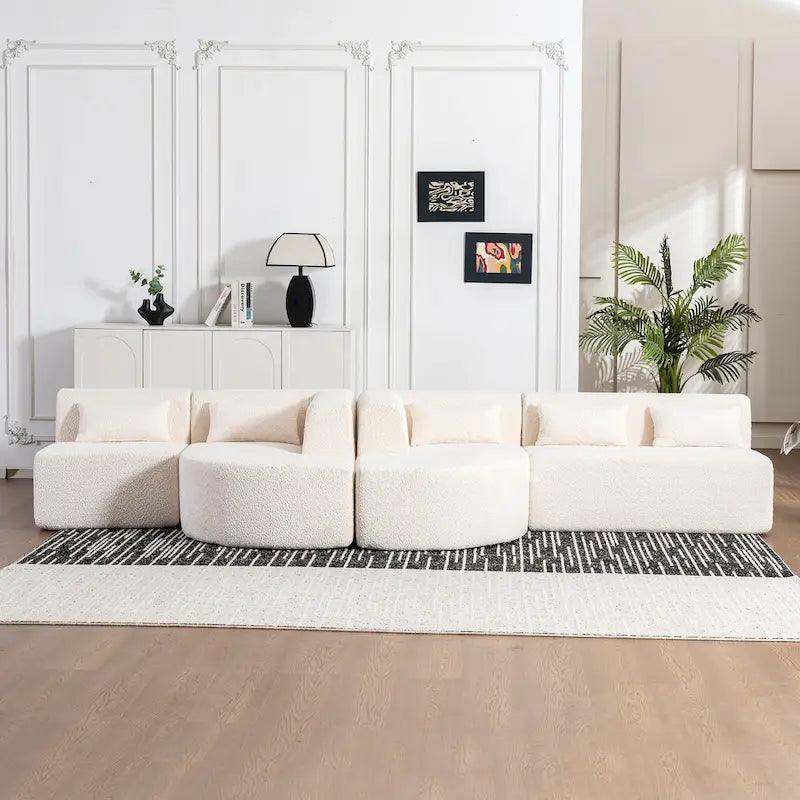 Canapé modulable rembourré avec 2 méridiennes incurvées et 5 coussins de dossier, canapé à combinaison libre pour salon