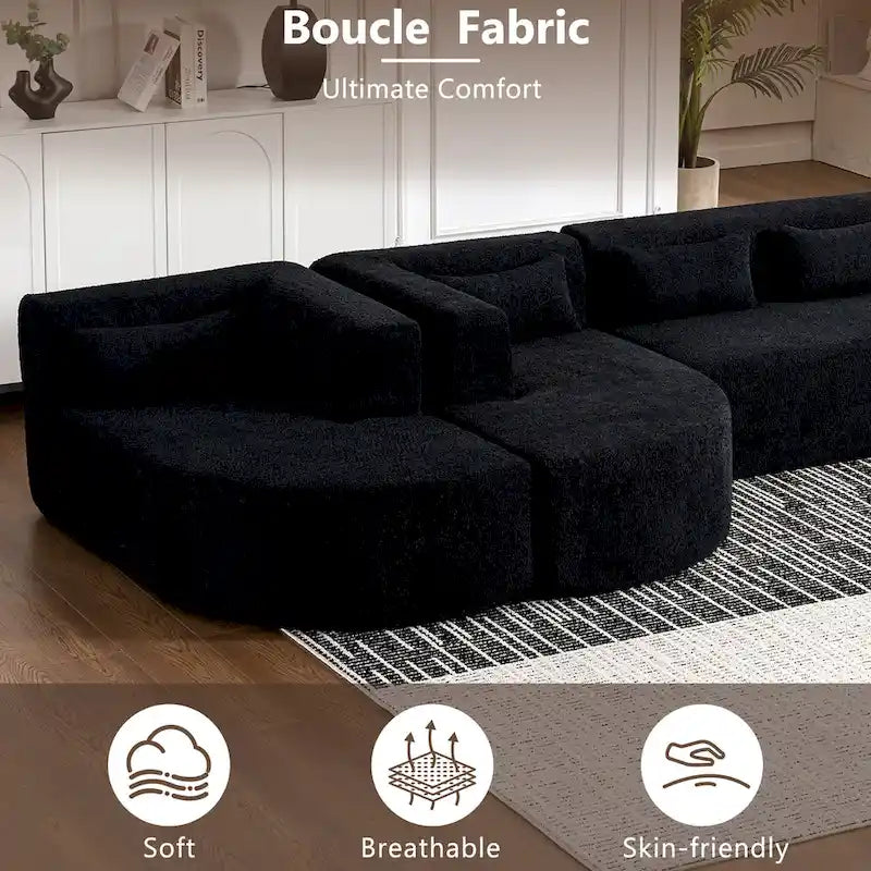 Canapé modulable rembourré avec 2 méridiennes incurvées et 5 coussins de dossier, canapé à combinaison libre pour salon