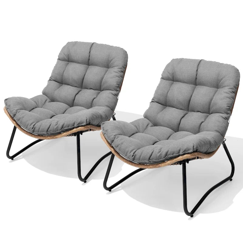 Ensemble de 2 fauteuils Papasan d'extérieur avec coussin épais rembourré, en rotin PE, pour un confort optimal en terrasse.