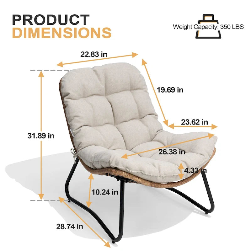 Ensemble de 2 fauteuils Papasan d'extérieur avec coussin épais rembourré, en rotin PE, pour un confort optimal en terrasse.