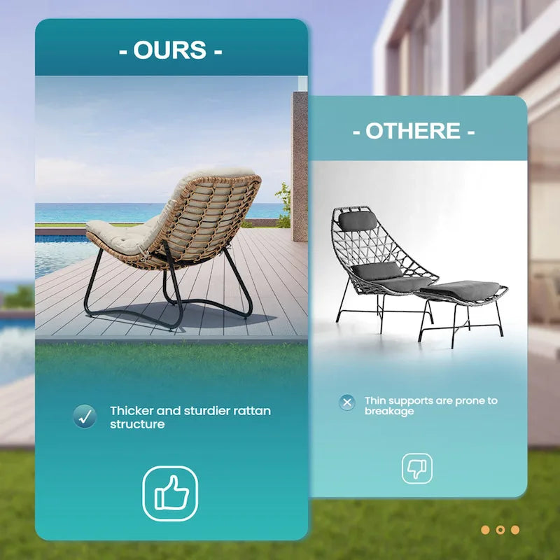 Ensemble de 2 fauteuils Papasan d'extérieur avec coussin épais rembourré, en rotin PE, pour un confort optimal en terrasse.