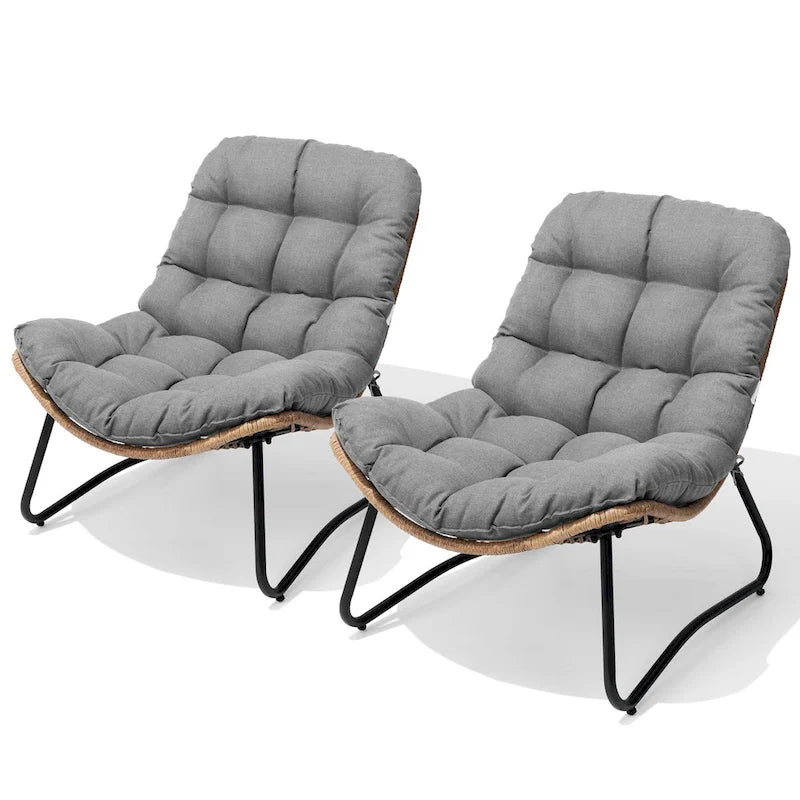 Ensemble de 2 fauteuils Papasan d'extérieur avec coussin épais rembourré, en rotin PE, pour un confort optimal en terrasse.