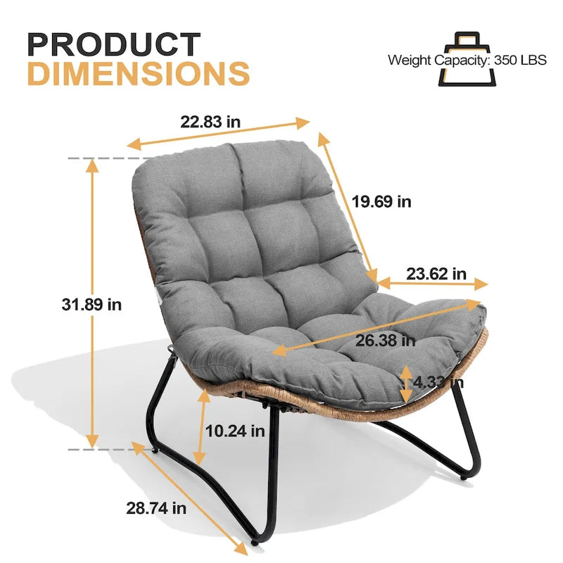 Ensemble de 2 fauteuils Papasan d'extérieur avec coussin épais rembourré, en rotin PE, pour un confort optimal en terrasse.