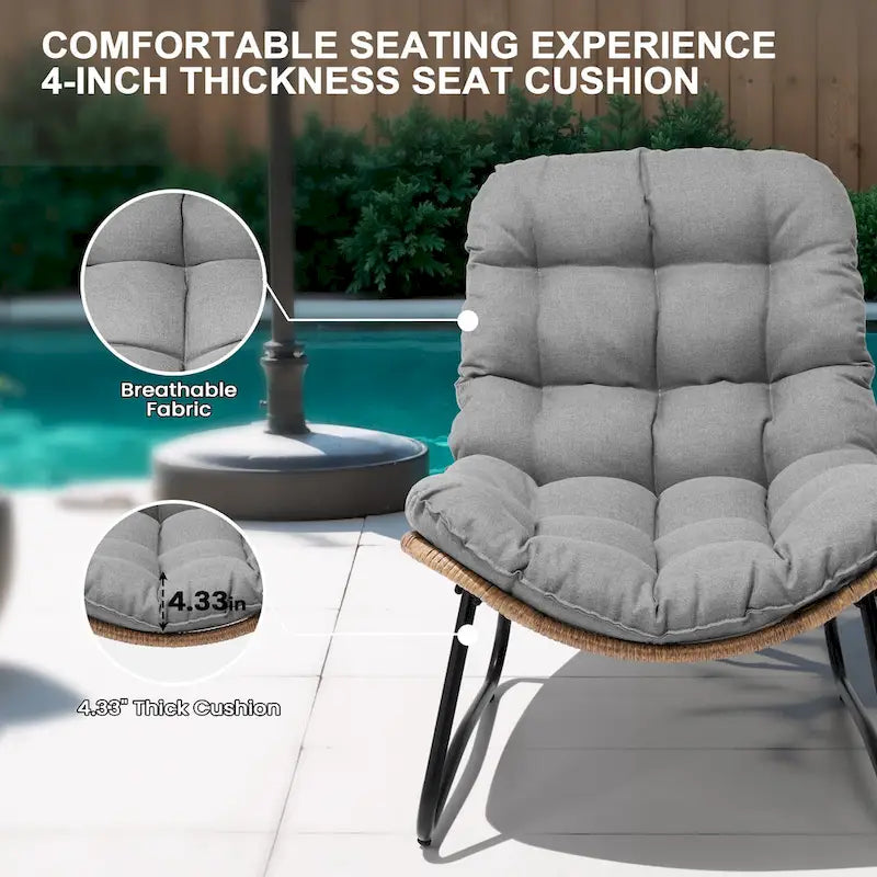 Ensemble de 2 fauteuils Papasan d'extérieur avec coussin épais rembourré, en rotin PE, pour un confort optimal en terrasse.