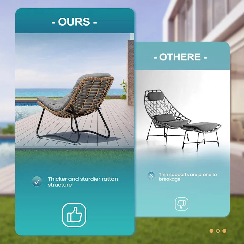 Ensemble de 2 fauteuils Papasan d'extérieur avec coussin épais rembourré, en rotin PE, pour un confort optimal en terrasse.