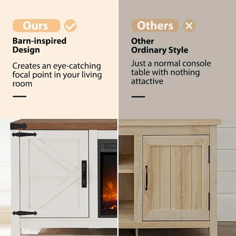 Meuble TV cheminée style ferme, centre de divertissement rustique