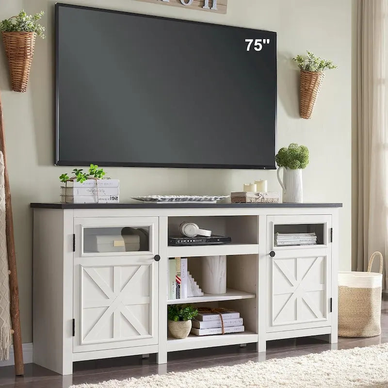 Meuble TV de style campagnard pour téléviseur de 75 pouces, centre de divertissement moderne