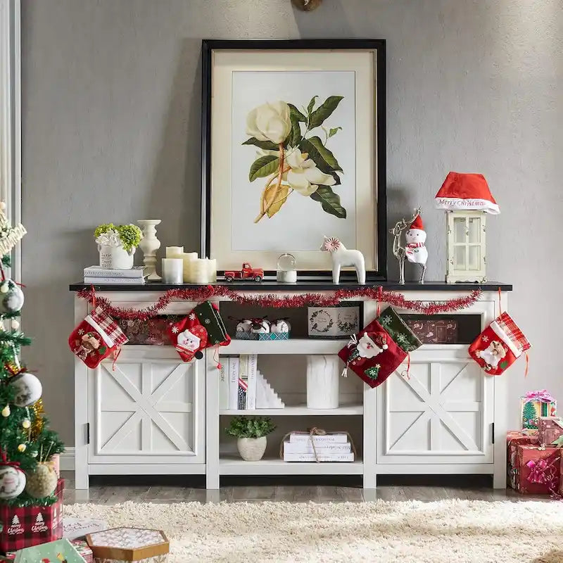 Meuble TV de style campagnard pour téléviseur de 75 pouces, centre de divertissement moderne