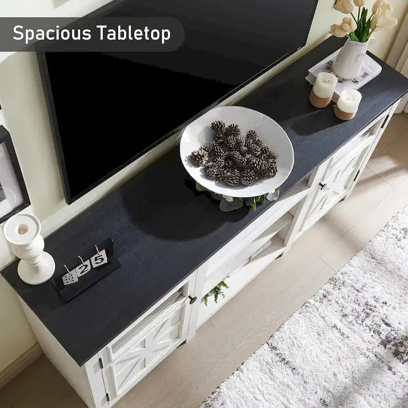 Meuble TV de style campagnard pour téléviseur de 75 pouces, centre de divertissement moderne