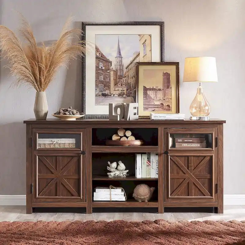 Meuble TV de style campagnard pour téléviseur de 75 pouces, centre de divertissement moderne