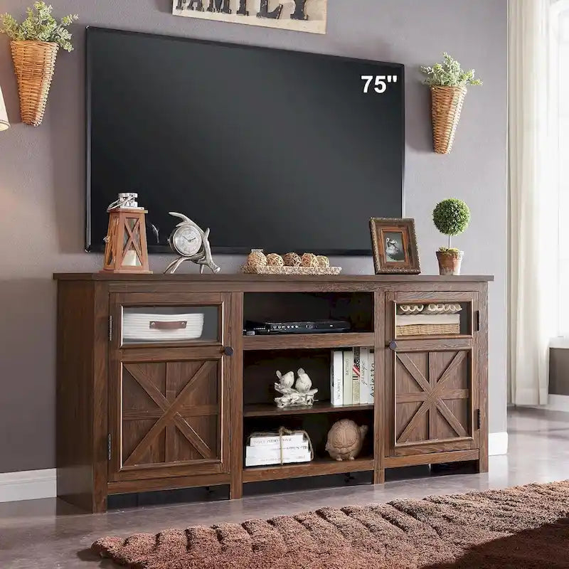 Meuble TV de style campagnard pour téléviseur de 75 pouces, centre de divertissement moderne
