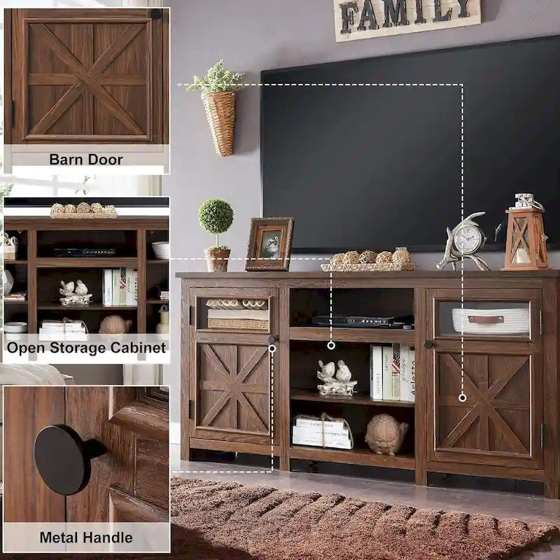 Meuble TV de style campagnard pour téléviseur de 75 pouces, centre de divertissement moderne