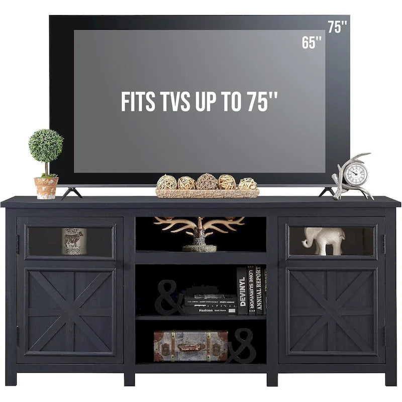 Meuble TV de style campagnard pour téléviseur de 75 pouces, centre de divertissement moderne