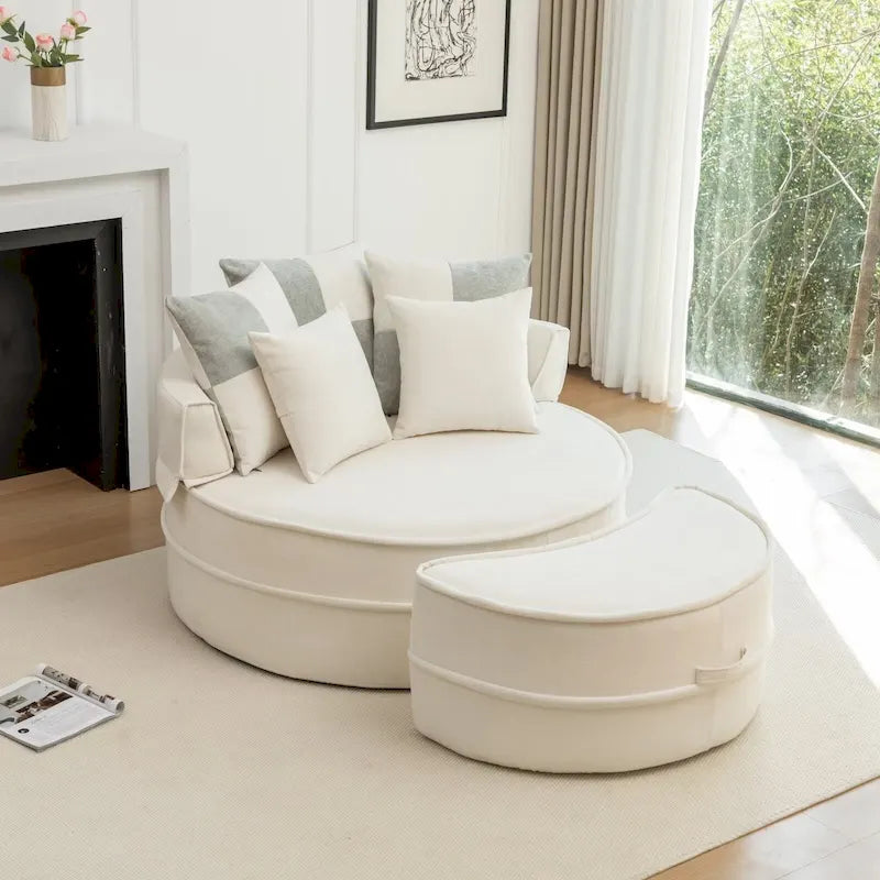 Fauteuil d'appoint moderne rond avec repose-pieds - Canapé lounge en velours