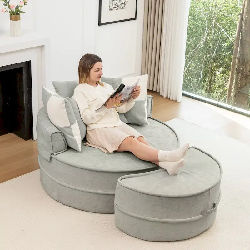 Fauteuil d'appoint moderne rond avec repose-pieds - Canapé lounge en velours