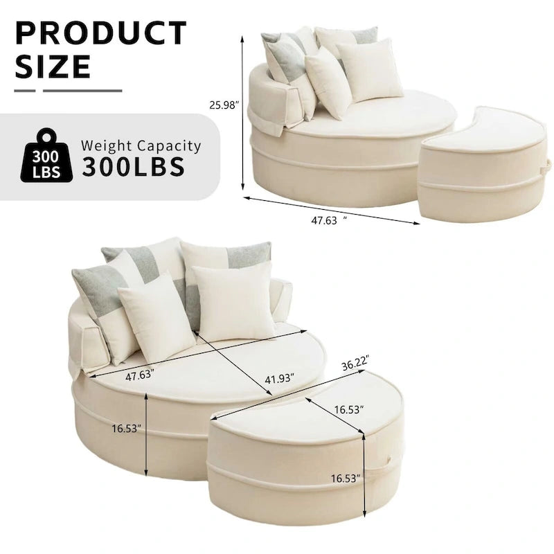 Fauteuil d'appoint moderne rond avec repose-pieds - Canapé lounge en velours