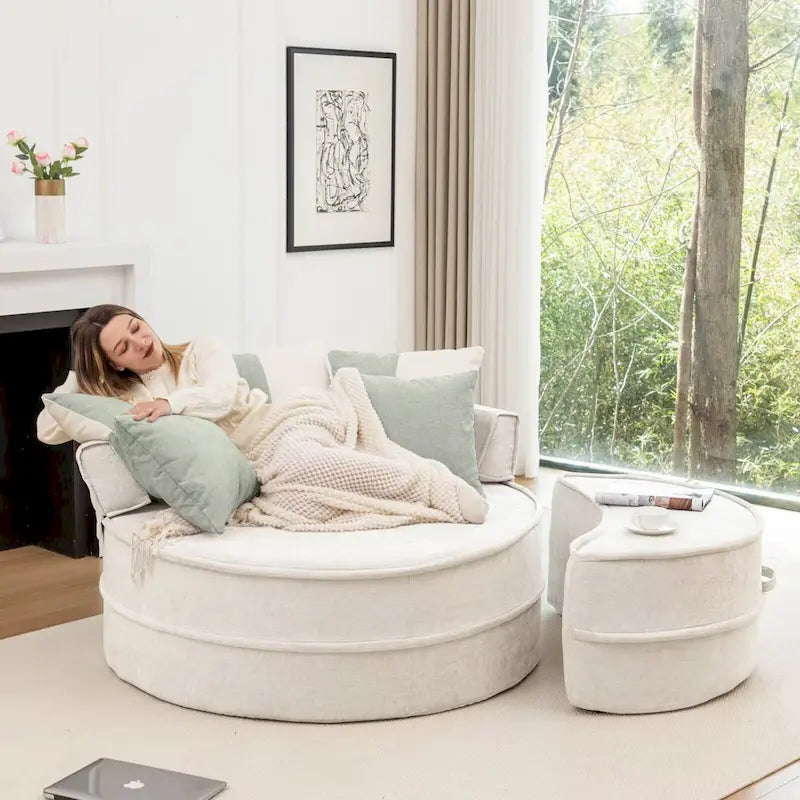 Fauteuil d'appoint moderne rond avec repose-pieds - Canapé lounge en velours