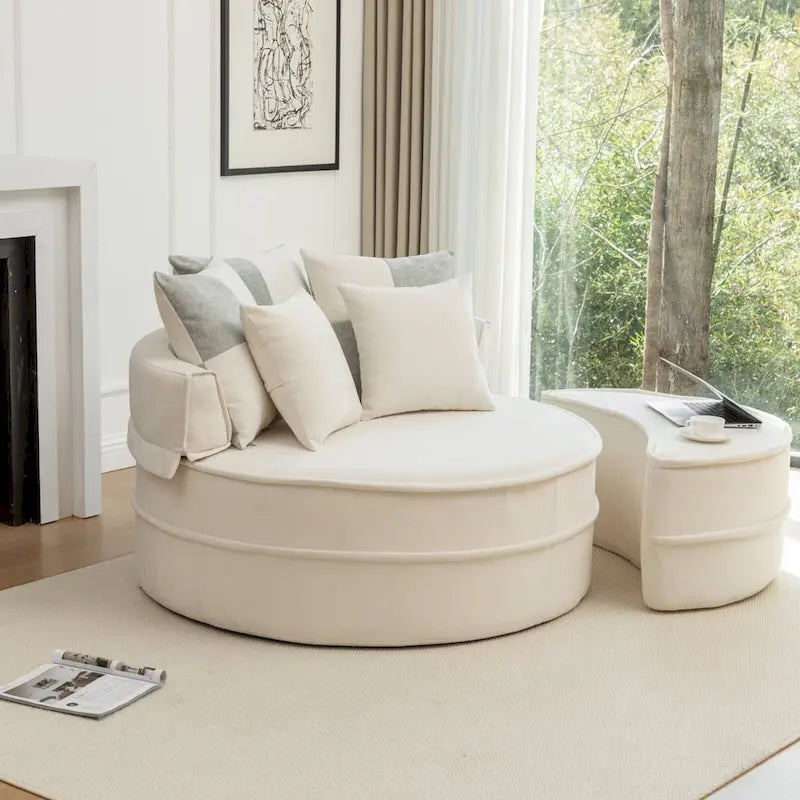 Fauteuil d'appoint moderne rond avec repose-pieds - Canapé lounge en velours