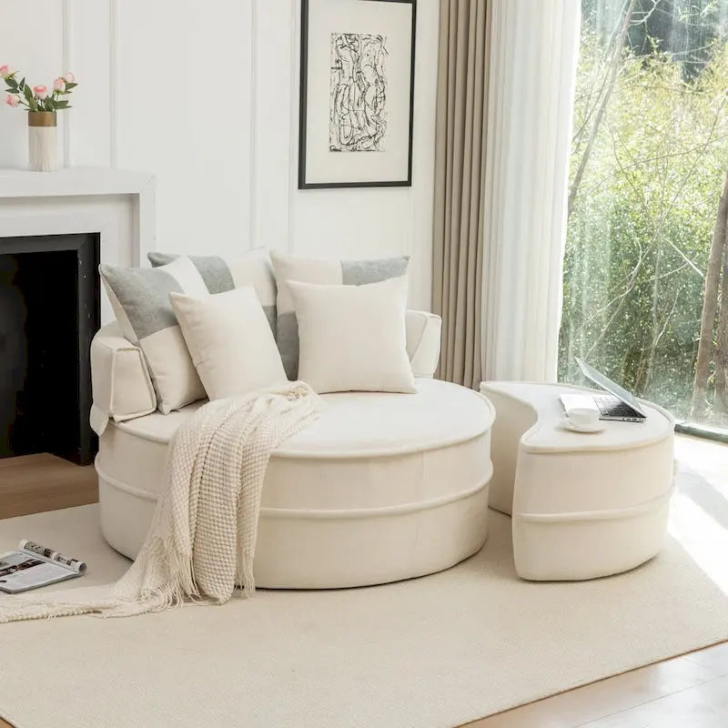 Fauteuil d'appoint moderne rond avec repose-pieds - Canapé lounge en velours