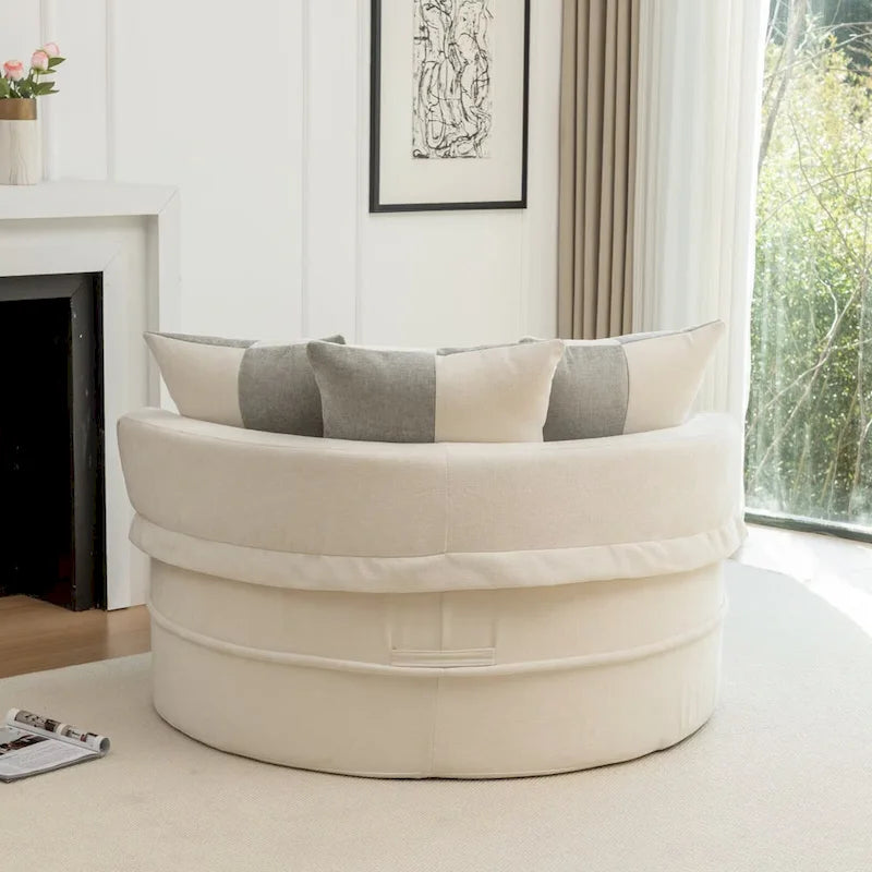 Fauteuil d'appoint moderne rond avec repose-pieds - Canapé lounge en velours