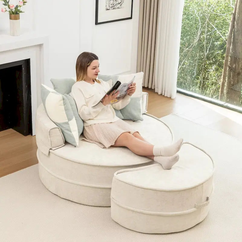 Fauteuil d'appoint moderne rond avec repose-pieds - Canapé lounge en velours