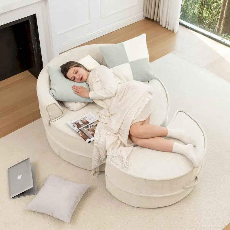 Fauteuil d'appoint moderne rond avec repose-pieds - Canapé lounge en velours