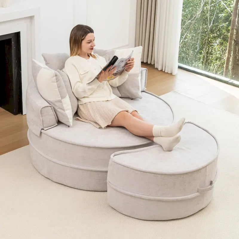 Fauteuil d'appoint moderne rond avec repose-pieds - Canapé lounge en velours