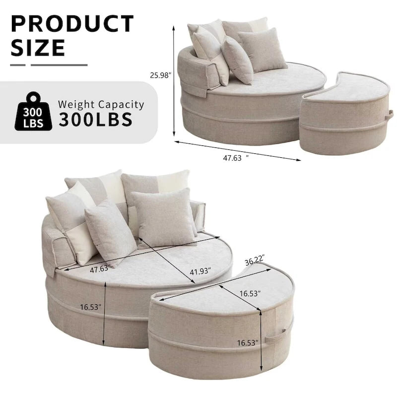 Fauteuil d'appoint moderne rond avec repose-pieds - Canapé lounge en velours