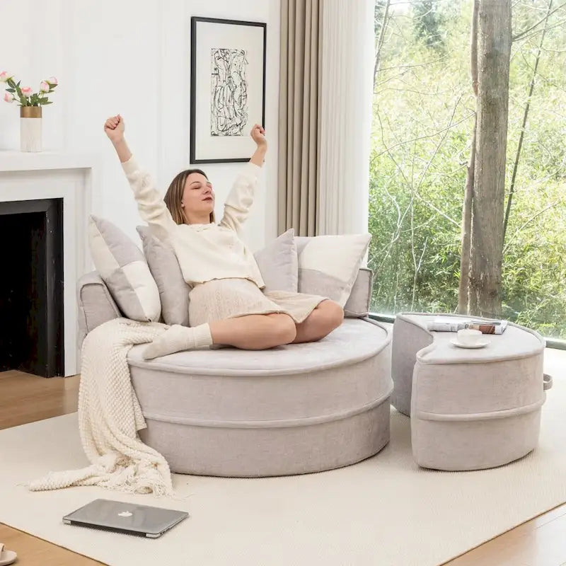 Fauteuil d'appoint moderne rond avec repose-pieds - Canapé lounge en velours