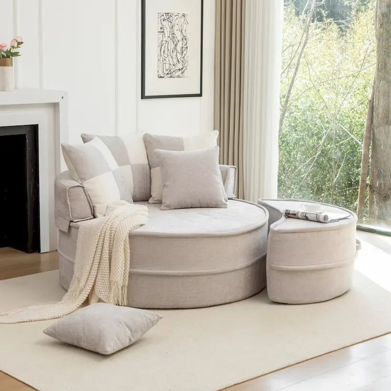 Fauteuil d'appoint moderne rond avec repose-pieds - Canapé lounge en velours