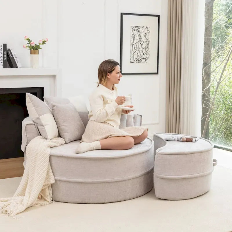 Fauteuil d'appoint moderne rond avec repose-pieds - Canapé lounge en velours