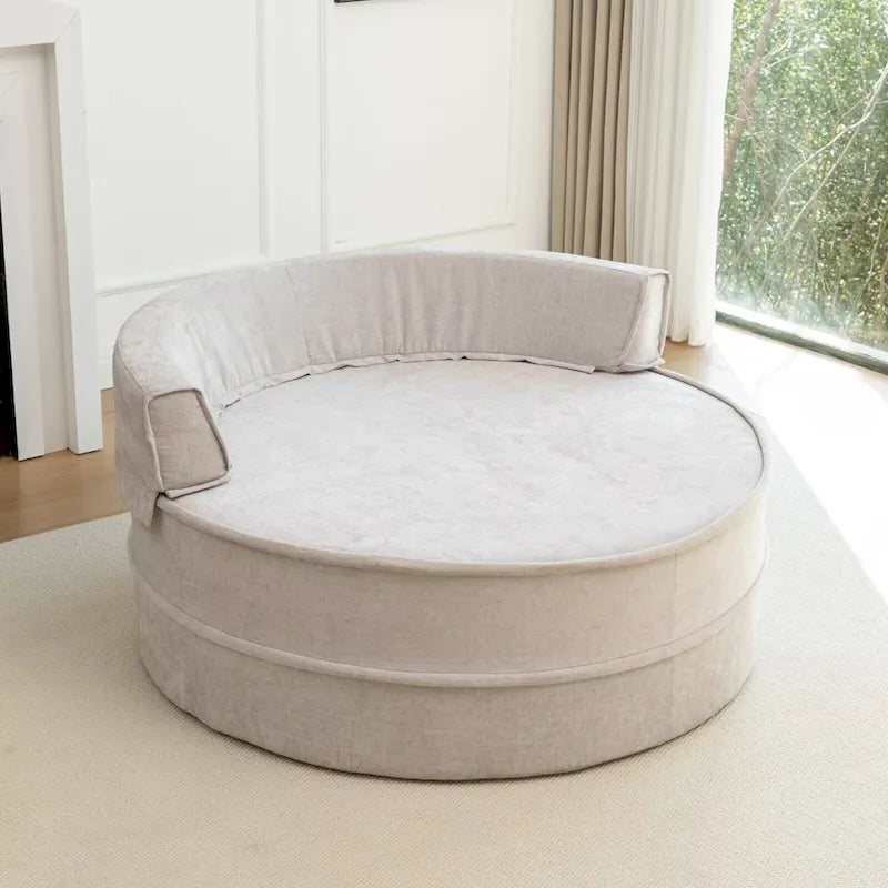 Fauteuil d'appoint moderne rond avec repose-pieds - Canapé lounge en velours