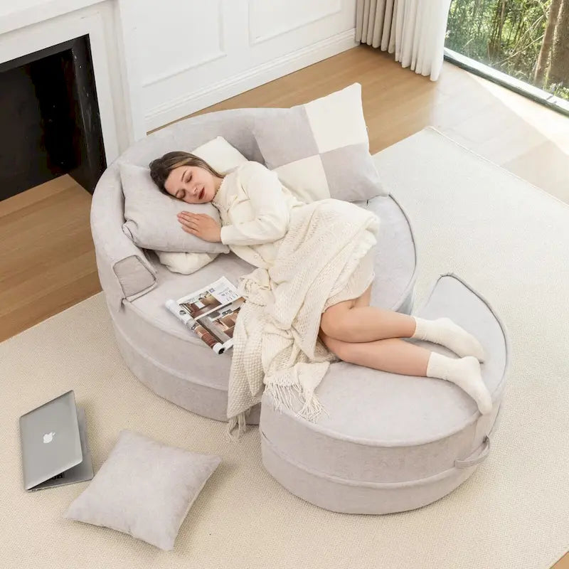 Fauteuil d'appoint moderne rond avec repose-pieds - Canapé lounge en velours