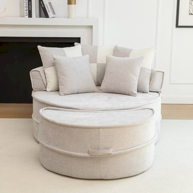 Fauteuil d'appoint moderne rond avec repose-pieds - Canapé lounge en velours